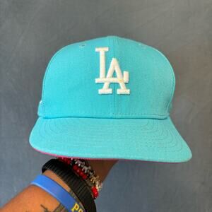 Dodgers Stadium 50th Anniversary Hat Size 7 Fitted Cooperstown New Era Pink Blue